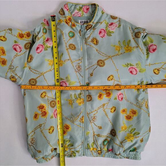 Vtg 90s Avon Style Floral Chain Print Silk Track Jacket Windbreaker Pastel Retro - Picture 9 of 14
